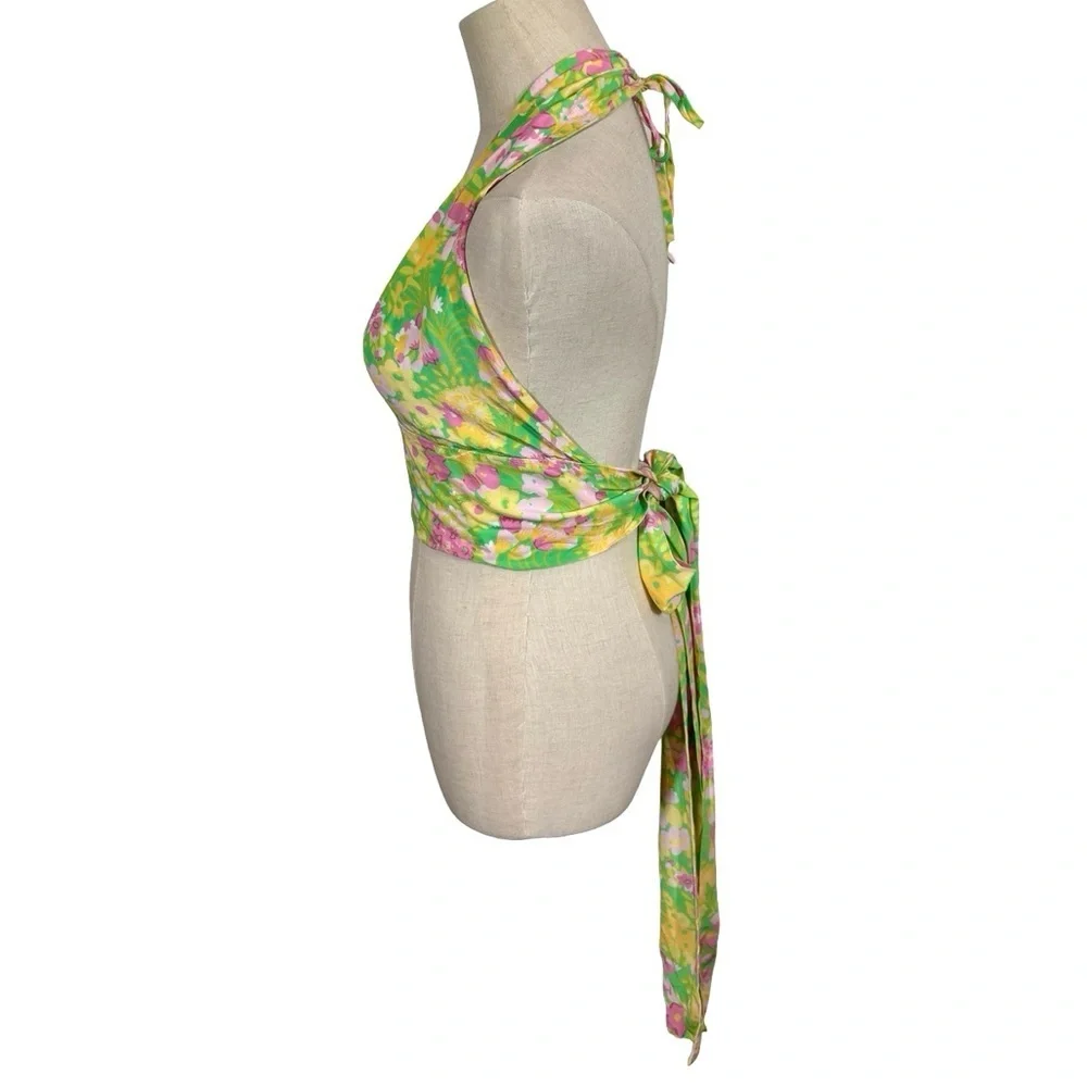 With Jean Rendezvous Floral Halter Wrap Top in Honeysuckle - Picture 9 of 16